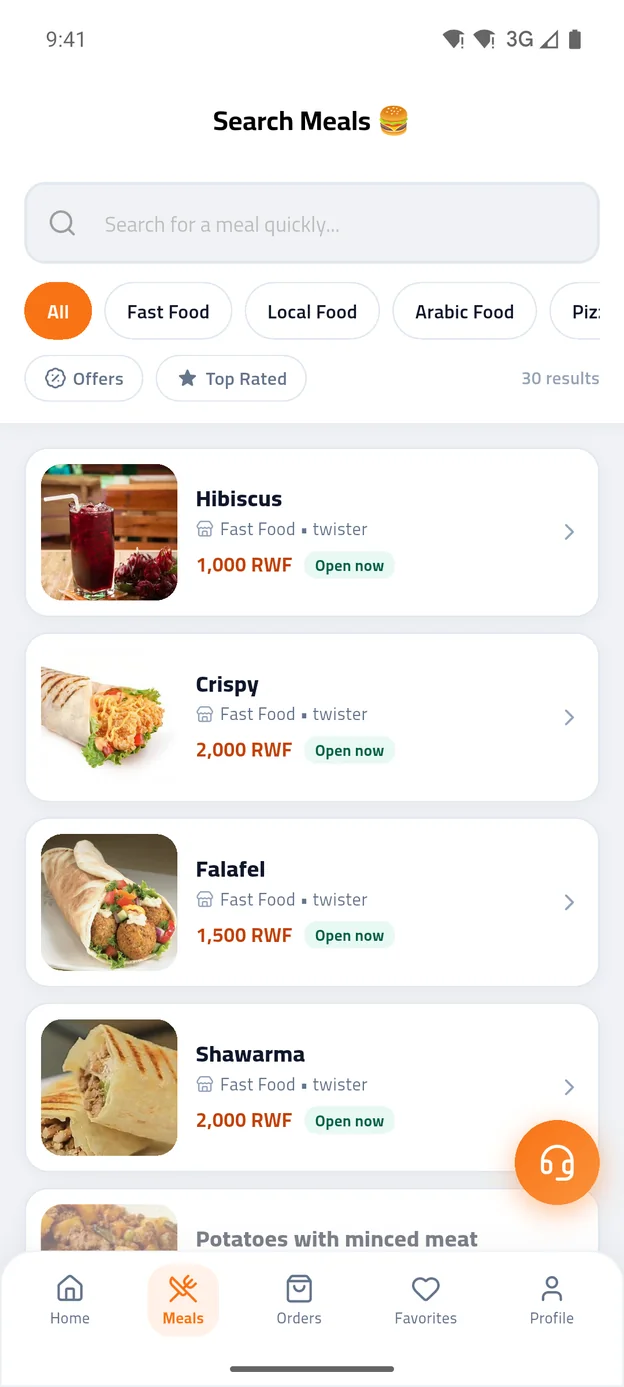 meal search across restaurants