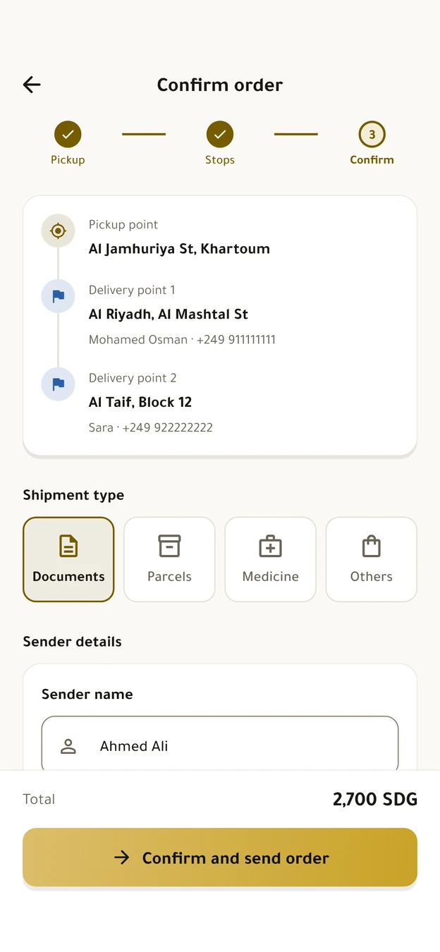 order confirmation with two stops